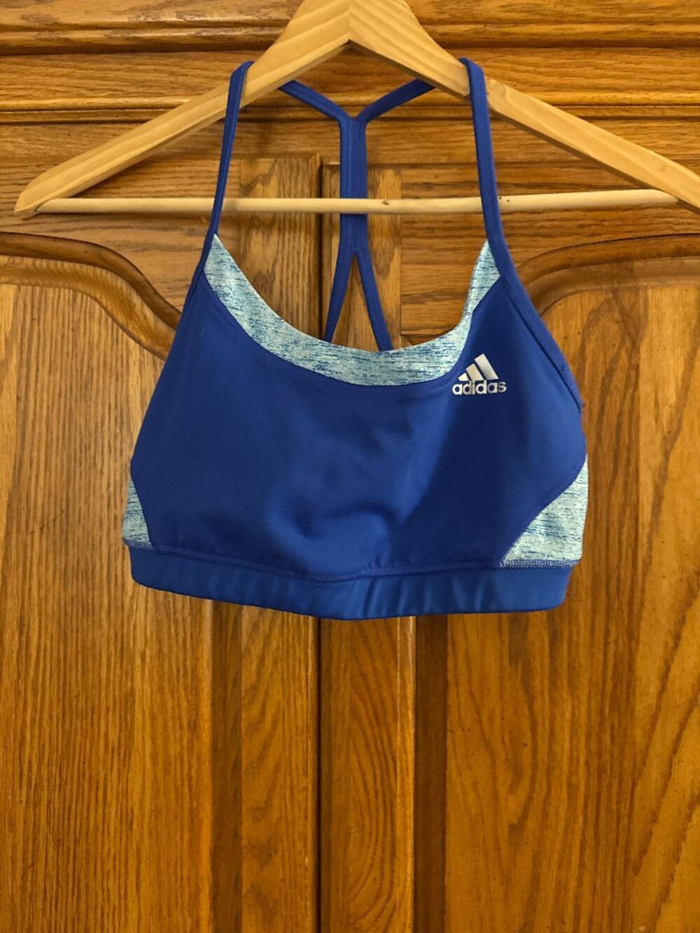 adidas Climachill Blue Athletic Sports Bra with Heathered Trim